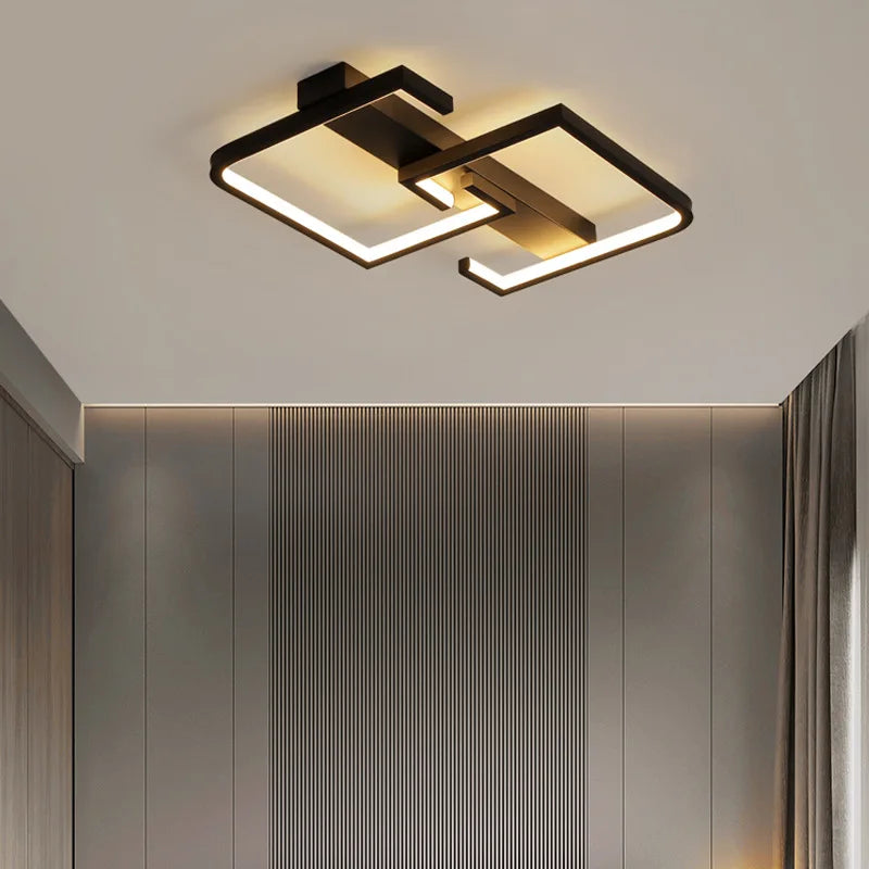 Minimalist Overlapping Box Ceiling Lamp - Acrylic Black Double Square Lighting Fixture for Apartment & Home Office