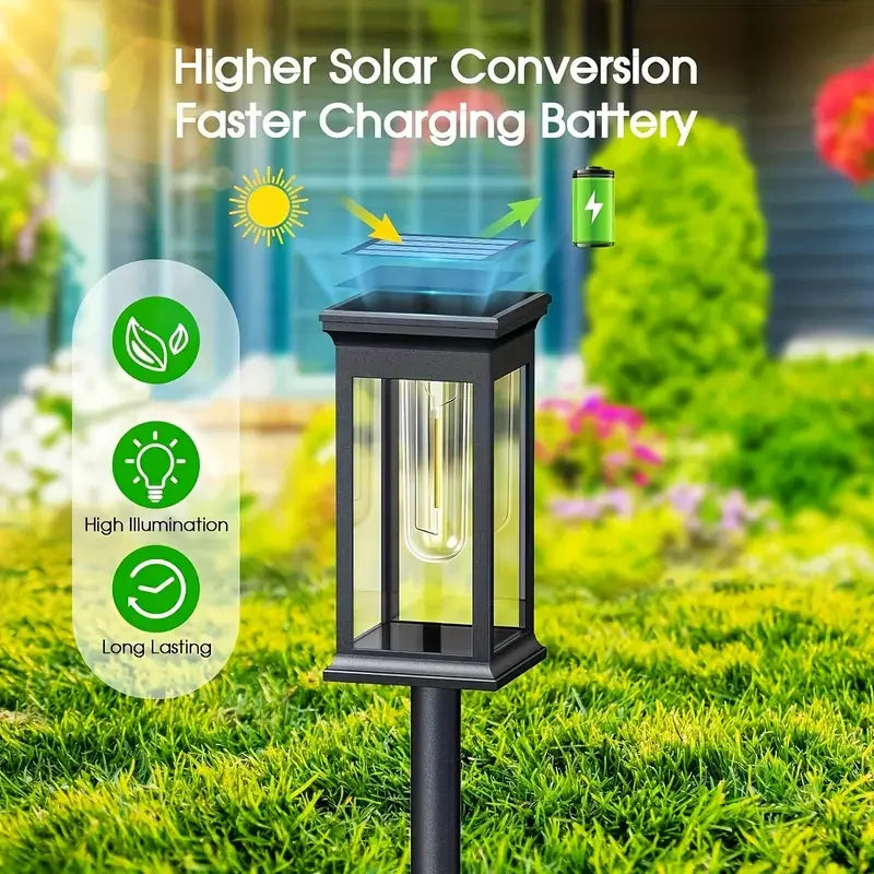 Vintage Outdoor Solar Path Lights - Waterproof Retro Garden Stake Lights with Warm Edison Bulb for Walkway, Patio & Yard (Set of 4)
