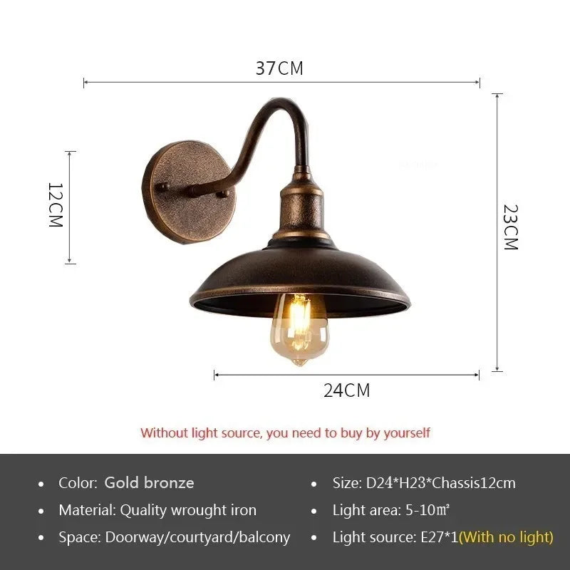 Vintage Gooseneck Barn Light - Waterproof Antique Bronze Exterior Sconce, E27 Socket for Porch, Patio, Farmhouse Decor