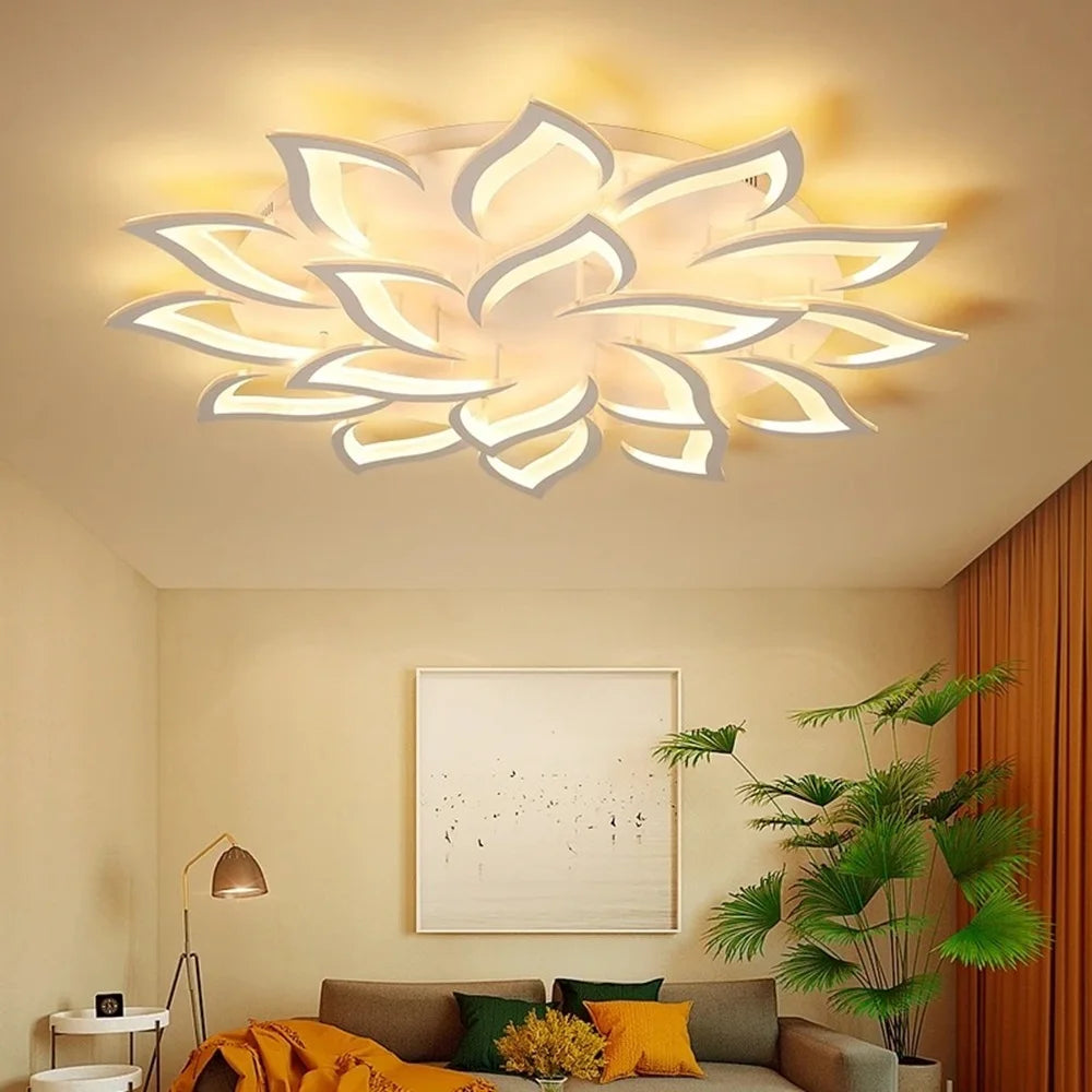 Modern Floral LED Flush Mount Ceiling Light - Multi-Head Acrylic Petal Fixture for Living Room & Master Bedroom (Dimmable with Remote Option)