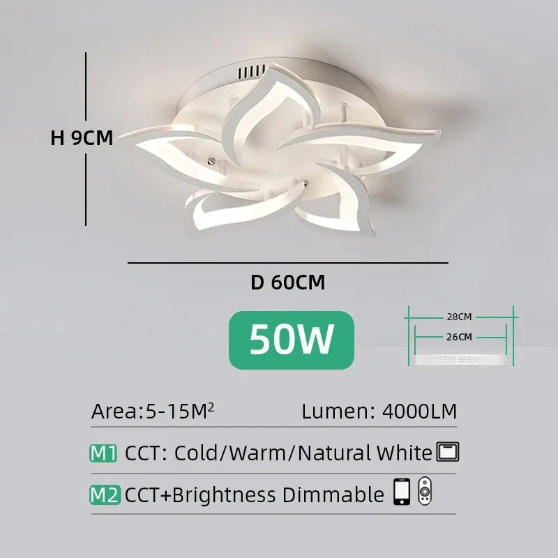 Modern Floral LED Flush Mount Ceiling Light - Multi-Head Acrylic Petal Fixture for Living Room & Master Bedroom (Dimmable with Remote Option)