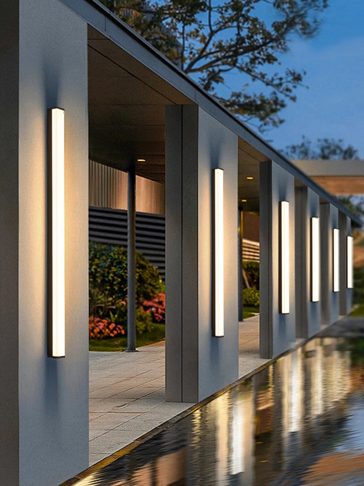 Minimalist Modern Long Strip LED Outdoor Wall Sconce - Weatherproof IP65 Exterior Light Fixture for Villa Porch, Garage & Garden
