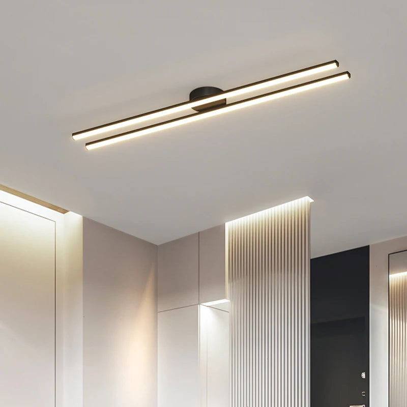 Modern Linear LED Flush Mount Ceiling Light - Black Crossed Bars Chandelier for Living Room, Dining Room & Bedroom (Dimmable with Remote Option)