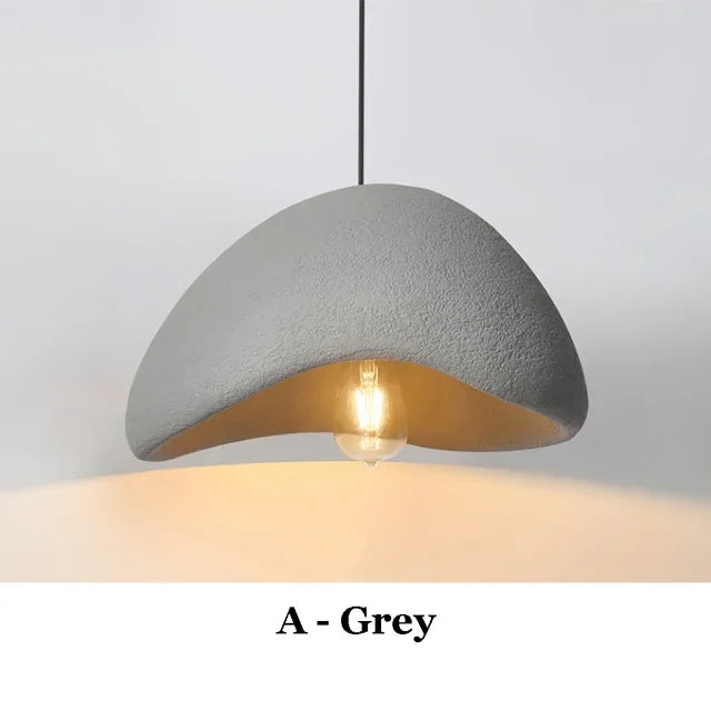 Modern Wabi-Sabi Pendant Light - Stone-Texture LED Chandelier for Living Room, Large 32-Inch Gray Hanging Lamp, Warm White Lighting