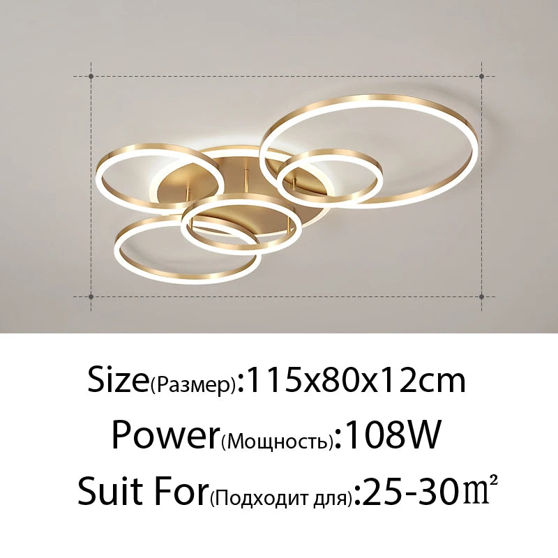 Modern Interlocking Rings LED Flush Mount Ceiling Light - Gold Acrylic Geometric Fixture for Living Room & Bedroom (Dimmable with Remote Option)
