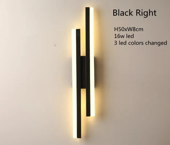 Modern Minimalist Linear LED Wall Sconce - Black Crossed Acrylic Light Fixture for Bedroom Bedside, Living Room & Hallway (3-Color Changing)